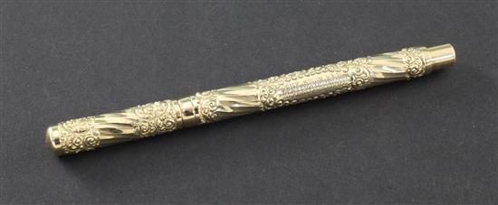 The Swan Pen. An embossed gold plated fountain pen, by Mabie Todd, 5.25in.